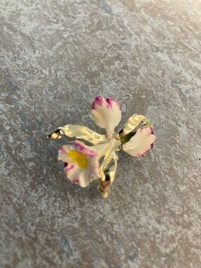 Gold-Tone Floral Enamel Brooch with Pink and Yellow Accents